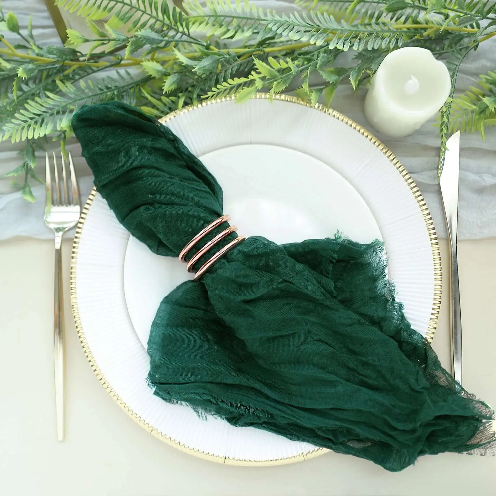 5 Pack Multipack Reusable Fabric Napkins - 24"x19" Hunter Emerald Green Boho Dinner Napkins, Sheer Textured Fabric, Wrinkle Fold, 1-Way Stretch for Birthday, Wedding Tableware, Multipack Napkins