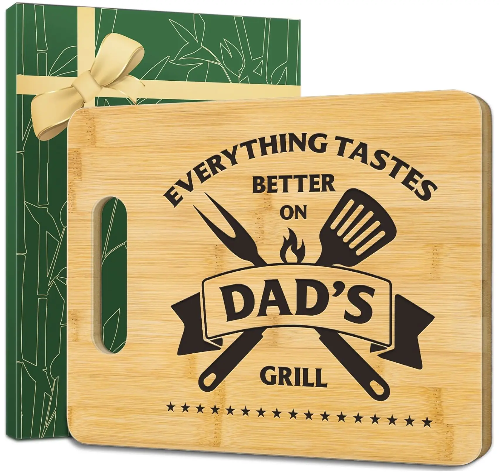 Gifts for Dad, Best Dad Christmas Gift - Unique Bamboo Cutting Board Gift for Dad Father Daddy - Cool Christmas Fathers Day Birthday Gift for Dad - Everything Tastes Better on Dad's Grill