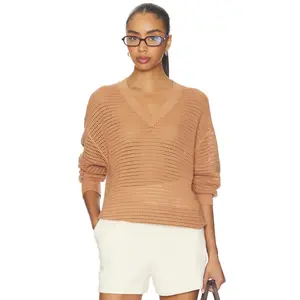 Varley Gaia V Neck Sweater in Camel