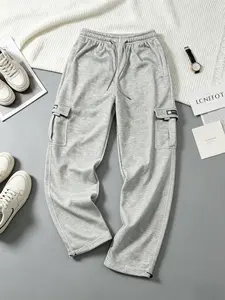 Heavyweight Cargo Sweatpants Fleece Pocket Fit 60%Cotton 40% Polyester 13oz Menswear Plain Utility TrouserLoose Fit