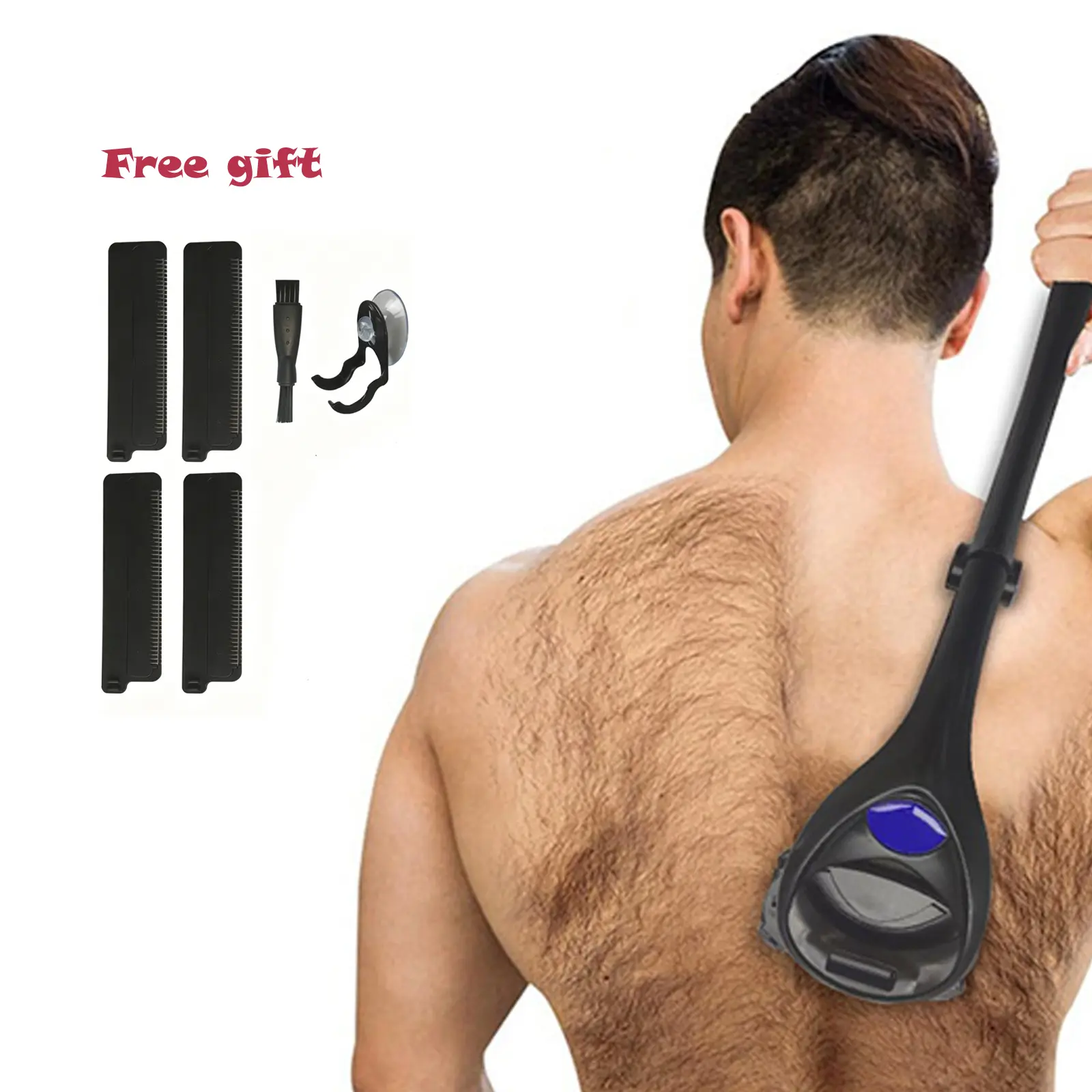 New Men's Painless Back Shaver DIY back Hair Remover Men Epilator Shaver Back Face Long Handle Portable Foldable Shaver Anti-Nick Body Trimmer Father's day Gift