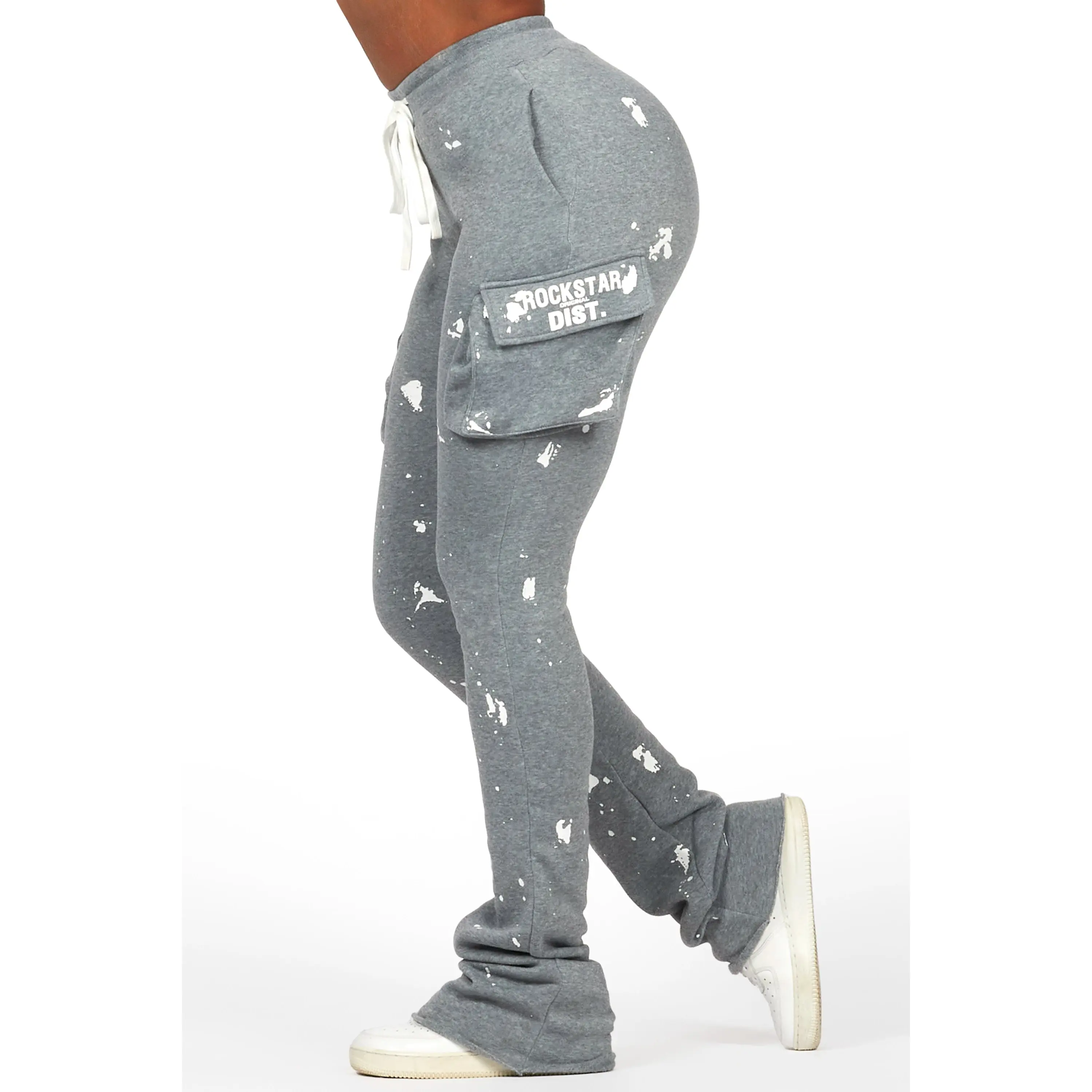 Antonia Heather Grey Cargo Stacked Track Pant