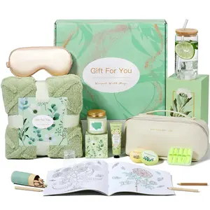 Get Well Gifts for Women,Self Care Gifts for Women,11 Pcs Relaxing Spa Gifts Care Package Gift Baskets with Green Blanket-Birthday, for Women Mom Sister Friends Wife Girlfriend