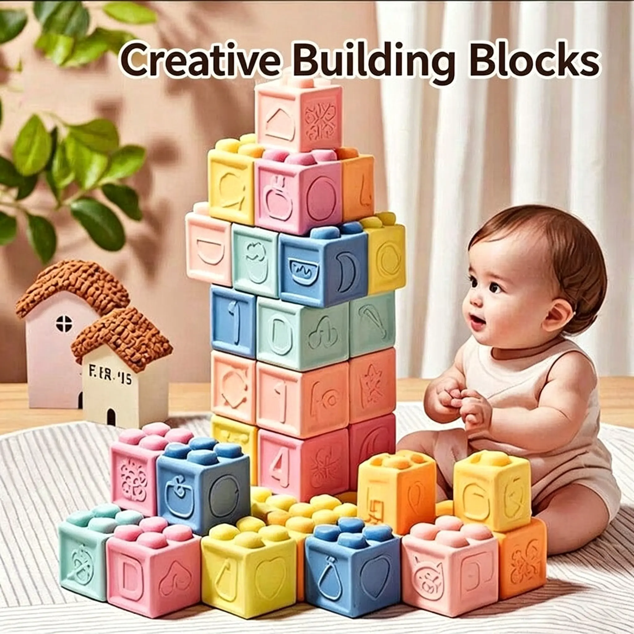 Soft Gel Blocks, Stacking Blocks, Large Pieces, Safe Chewable, Boilable, Infant Grip Training Toy, Educational Playset for Kids, Creative Building Block