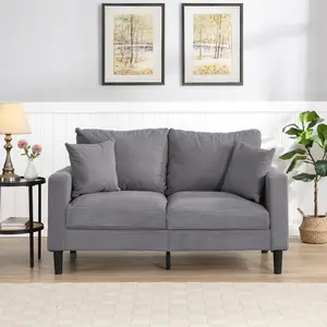57.9" Loveseat Sofa Couch for Living Room, Comfy Small Couch with Deep Seat, Mid Century Modern Love Seat Couches, Corduroy Upholstered 2-Seater Small Sofa for Bedroom, Small Spaces, Light Grey