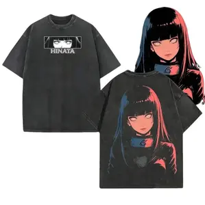 Hinata Hyuga - Anime Double Printed Vintage Washed Tee Tanktop Unisex Anime Manga Washed Cotton T-shirt Gift For Anime Fan graphic 90s Top Men Unisex Vintage Heavyweight Crew Neck T-shirt Casual Shirt Gift