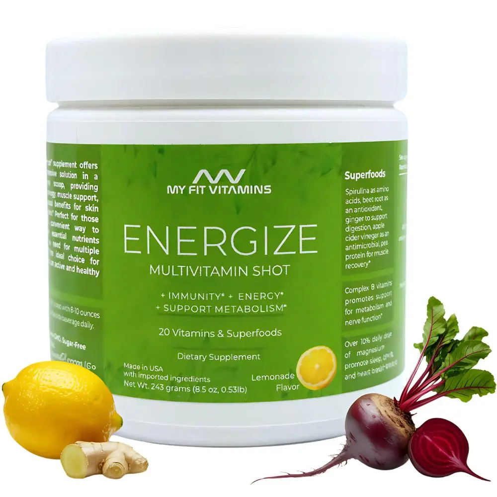 My Fit Vitamins Energize Daily Multivitamin Powder Vegan Natural Energy Immunity Boost 20+ Vitamins Minerals Adaptogens Made in USA No Sugar Artificial Ingredients for Busy Women - Healthcare
