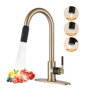 Kitchen Faucet with Pull Down Sprayer, High Arc Single Handle Stainless Steel Sink Faucet with 3-Mode Metal Sprayer Head, RV or Farmhouse Bar Faucet, Fits 1 or 3 Hole with 10" Deck Plate