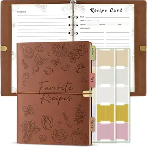 Blank Recipe Book Binder to Write in Your Own Recipes, Waterproof Leather Recipe Journal Notebook, Make Your Own Favorite Cookbook (Brown)