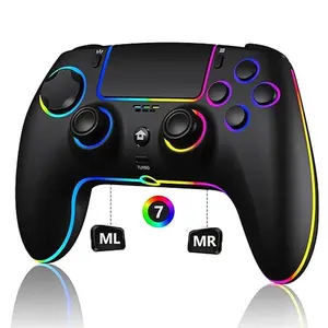 Wireless PS5 Pro Hall Controller with Hall Effect No Stick Drift Linear Triggers 7-Zone RGB Lighting Dual Vibration Turbo Macro-Programmable Buttons 1500mAh Battery & Audio Jack
