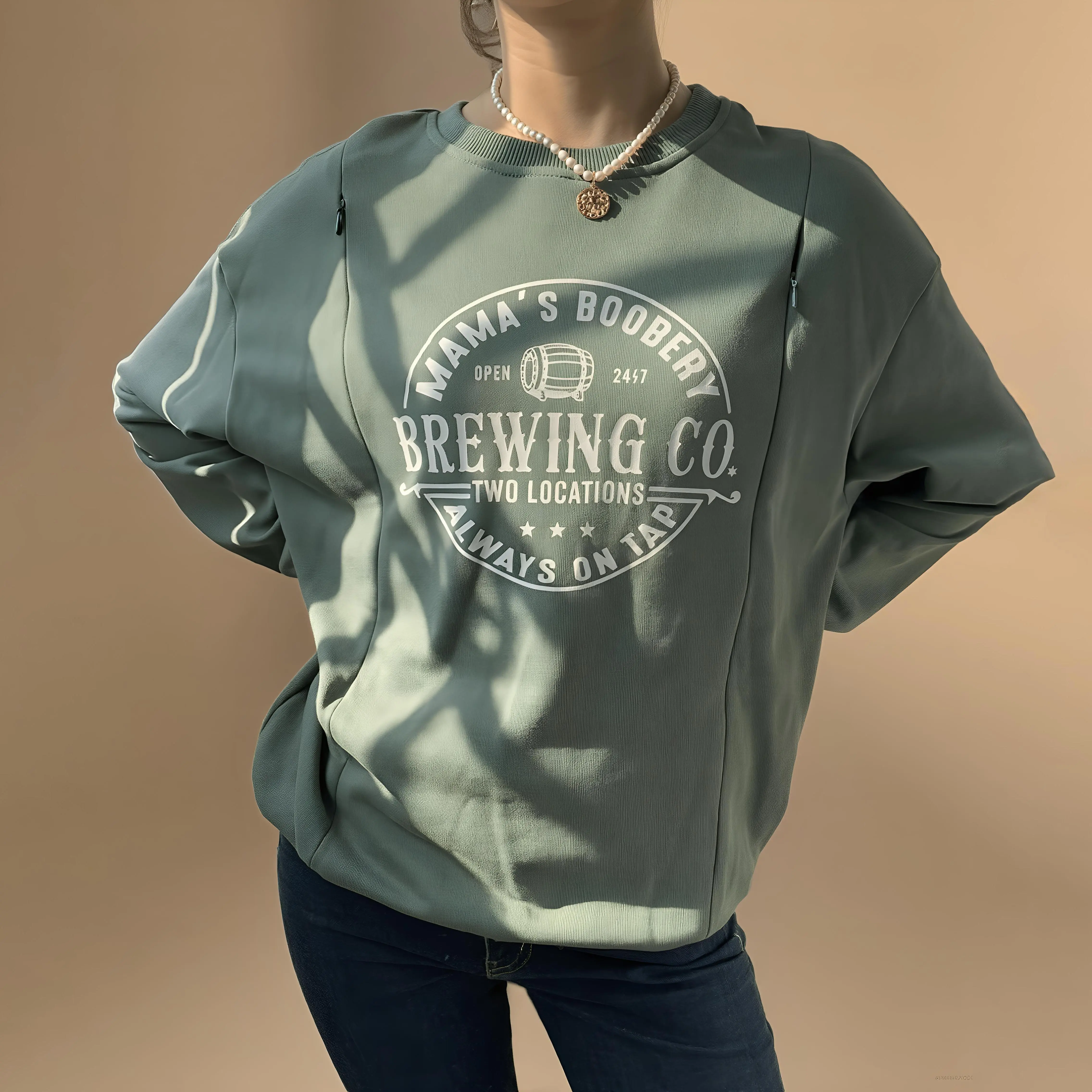 GIFTIFYMAMA Women's Nursing Sweatshirt, Casual 100% Cotton Graphic Print Pullover with Discreet Zippers for Easy Breastfeeding