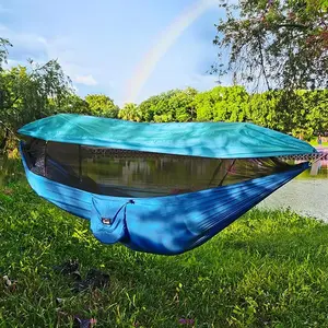 3-in-1 Camping Hammock with Mosquito Net & Sun Shelter - Durable 100% Nylon, Lightweight & Portable for Backpacking, Hiking, Beach, Garden - Easy Setup Outdoor Shelter, Camping Accessories