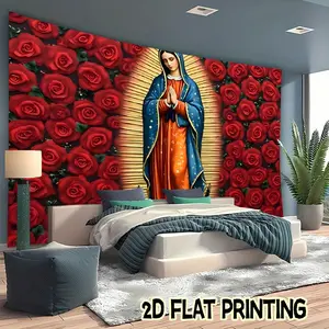2D flat banner, Room decor banner, 1pc party Festival banner The Virgin Mary and the Virgin of Guadalupe Theme scene-Multi functional decoration suitable for festivals, homes, and garden celebrations - the holiday gift
