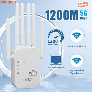 Valentine’s Day Gifts – MUNBYN WiFi Extender 2025, 1200Mbps Dual Band Signal Booster (5GHz/2.4GHz) Covers Up to 10,000 sq. ft & Connects 50 Devices | Repeater with Ethernet Port for Home Use