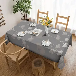 A Flat 2D Banner, 1pc of Gray Ginkgo Leaf Patterned Polyester Tablecloth, Stylish And Elegant, Easy to Clean, Large Size Tablecloth for Furniture Decoration, Perfect for Spring Table Settings, Picnics, Or Festive Gatherings