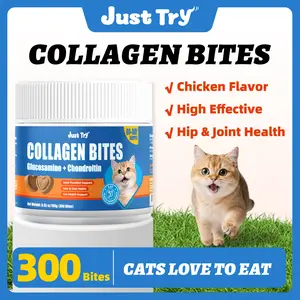 Just Try 300 Bites Cat Collagen Bites – with Glucosamine & Chondroitin to Support Joint Health & Healthy Immune System - Chicken Flavor 6.35 oz