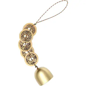 Household daily necessities Chinese Feng Shui Bell for Wealth and Safe, Door Opening Bell Small Lucky Wind Chimes Hanging Bells with 5 Good Luck Coins for Wealth and Healthy