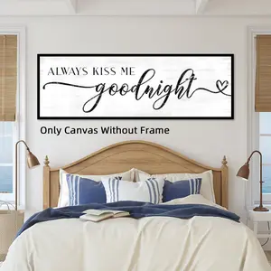 Always Kiss Me Goodnight Letter Pattern Wall Art, 1 Count Modern Simple Unframed Wall Decor Painting, Wall Art Decor for Home Living Room Bedroom, Photo