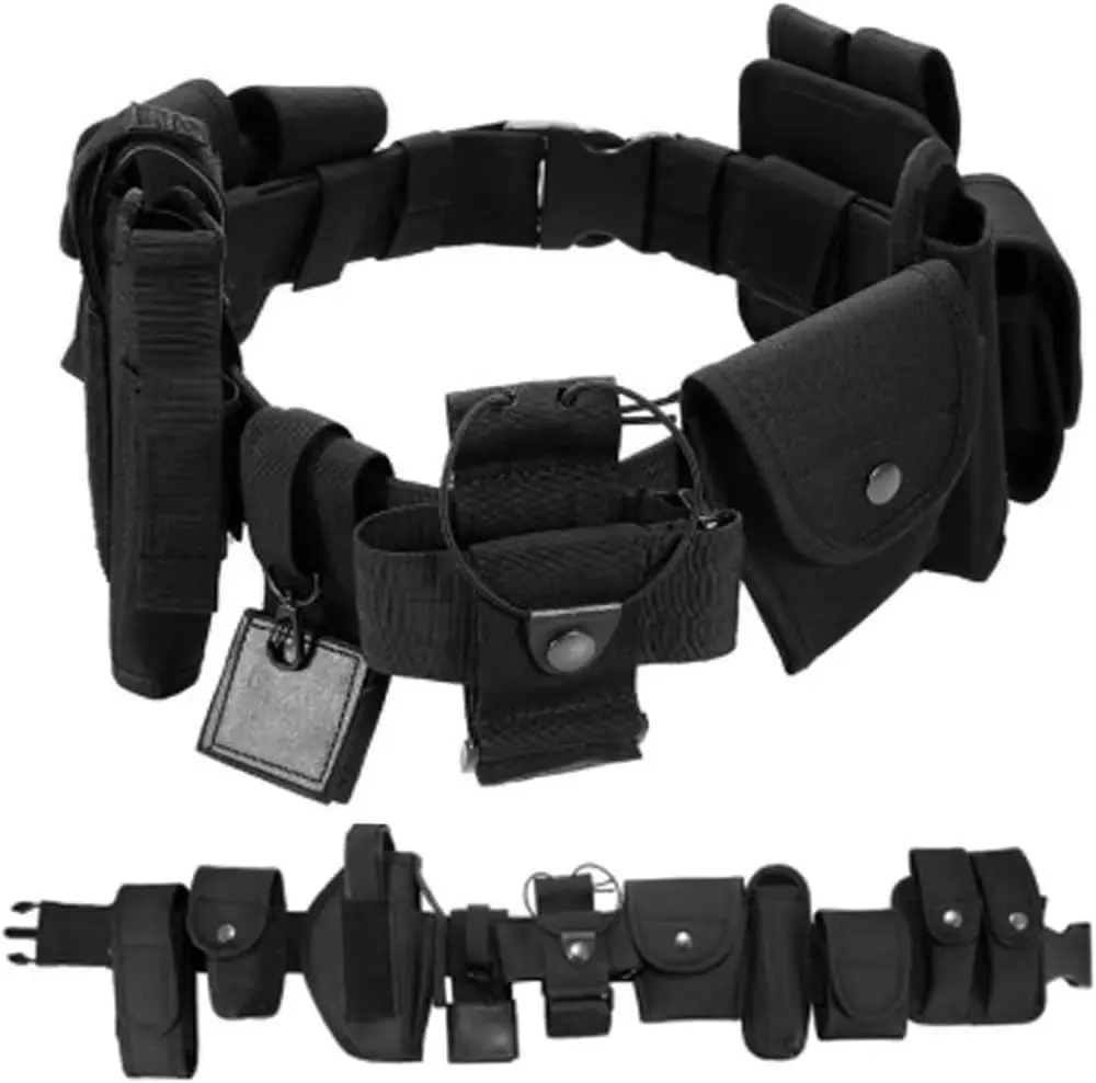 Molded Duty Belt Set - Police Security Oxford Fabric Modular Equipment System with Colt1911, Flashlight and Baton Holders