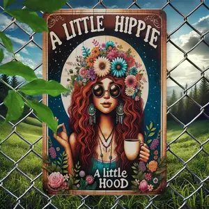 8x12 Inch Metal Tin Sign - Vintage Hippie Wall Art 'Little Hippie, Little Hood' with Pre Drilled Holes for Easy Hanging