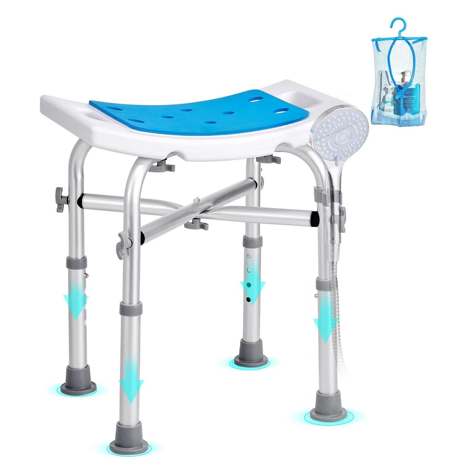 Shower Chair for Inside Shower, Adjustable Height Stool With Crossbar Support, Non-Slip Bath Bench and Bathtub Seat, Safe Seating for Elderly and Disabled Adults, Handicap Accessible Bath Stool, Supports Up to 500 lbs