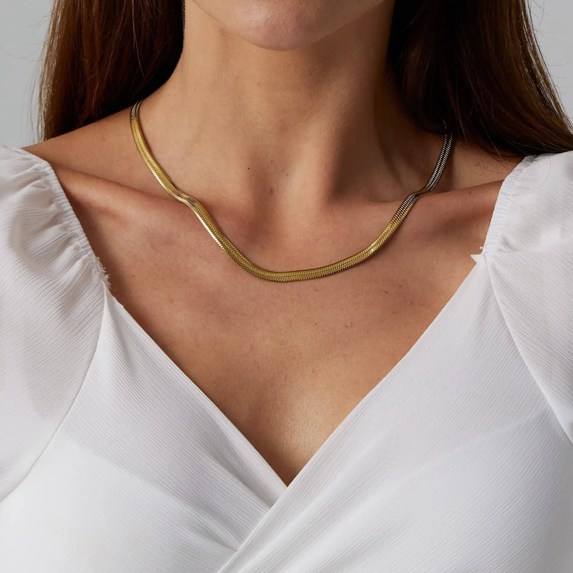 DUOREM 14K Gold Plated Snake Chain Necklace for Women Exquisite Simple Fashion Jewelry Hypoallergenic Comfortable Wear 16.5" Length