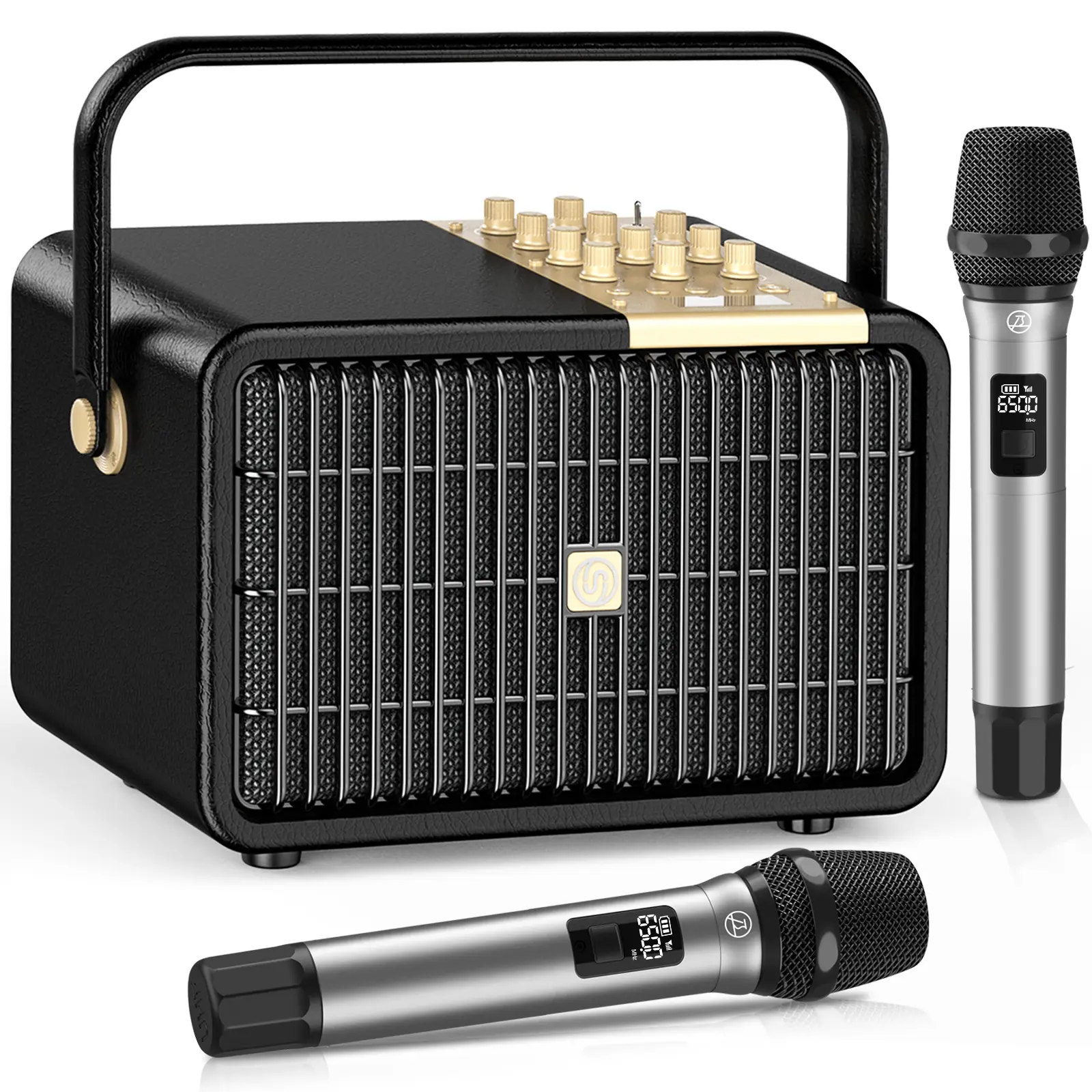 Retro Leather Home Karaoke Machine | SUPNIU L400 320W Peak Portable Bluetooth PA Speaker with Dual UHF Wireless Microphones, For Family Indoor Party & Outdoor Camping Audio Rechargeable Adjustable