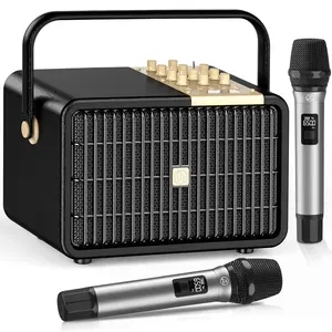 Retro Leather Home Karaoke Machine | SUPNIU L400 320W Peak Portable Bluetooth PA Speaker with Dual UHF Wireless Microphones, For Family Indoor Party & Outdoor Camping Audio Rechargeable Adjustable