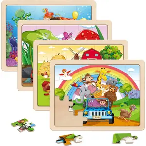 SYNARRY Wooden Puzzles for Kids Ages 4-8, 4 Packs 24 PCs Wood Jigsaw Puzzles Preschool Educational Brain Teaser Boards Toys, Zoo Farm Insect Sea Animals, Children Gifts for 4-8 Year Old Boys Girls