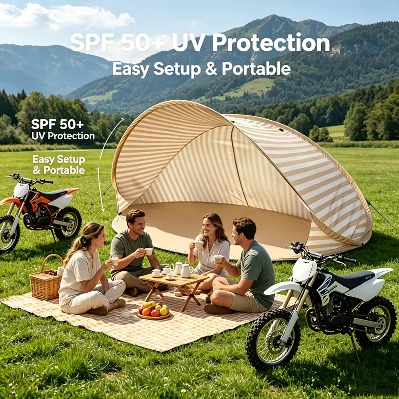 Automatic quick-open camping tent, suitable for 1-3 people  equipped with double doors and mesh windows, windproof and lightweight beige tent, perfect for camping, hiking, hunting, traveling, outdoor shelters, camper accessories, camping tents