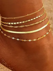 5 Piece Bohemian Snake Chain and Lotus Chain Set, Adjustable Summer Beach Jewelry, Footchain and Bracelet Collection