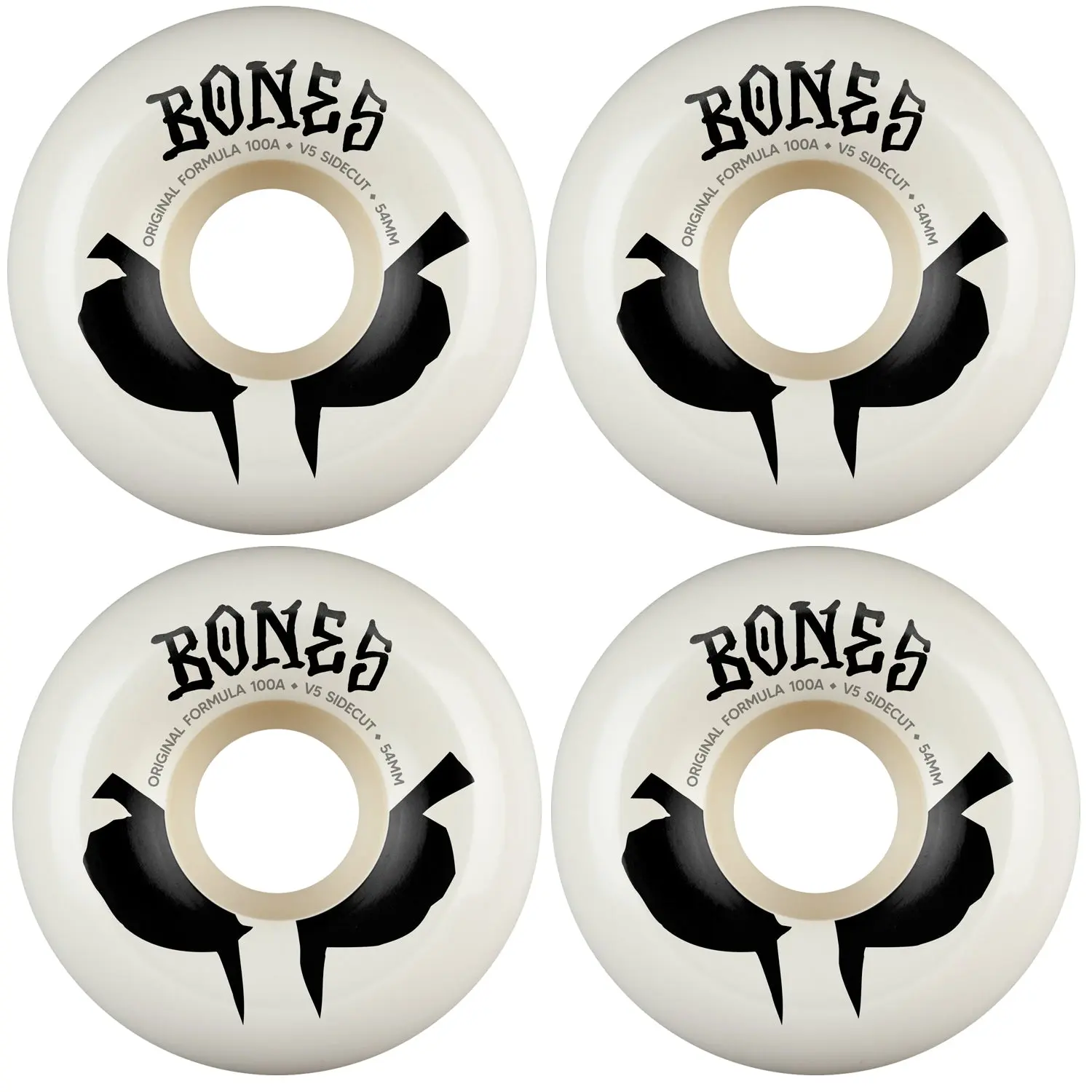 Bones Skateboard Wheels 54mm Original Formula 100A V5 Sidecuts White