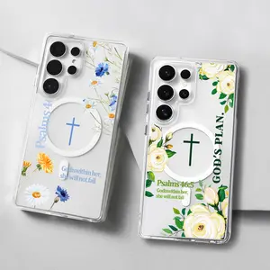 Bible Quote phone Case for Samsung S26/S25/S24/S23/S22/S21/S20/S10/NOTE20/NOTE10/NOTE9/PLUS/ULTRA/FE/A57/A56/A55/A54/A37/A36/A35/A34/A26/A25/A24/A23/A17/A16/A15/A14/A07/A06,with MagSafe,Transparent Shockproof Protective Christian Psalms 46:5 Cross cover