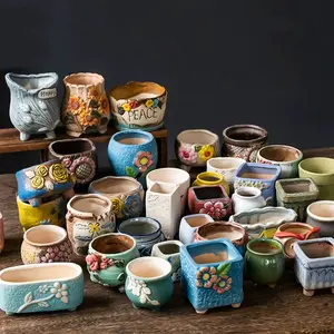Clearance Ceramic Planter Unique Designs Succulent Pot with Drainage Holes Non-Repeated Varieties Garden Planting Home Decor
