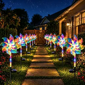 2 Pack Pinwheel Solar Garden Stake Lights, Colorful Spinning Windmills for Yard and Garden, Outdoor Solar Lights for Lawn, Walkway, Patio, Flower Beds