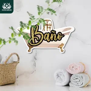 Bathroom Letter Pattern Decorative Wall Sticker, 2D Flat Spanish PVC Sign Wall Sticker, Wall Art Decor for Home Farmhouse Bathroom Washroom Toilet, Ornaments