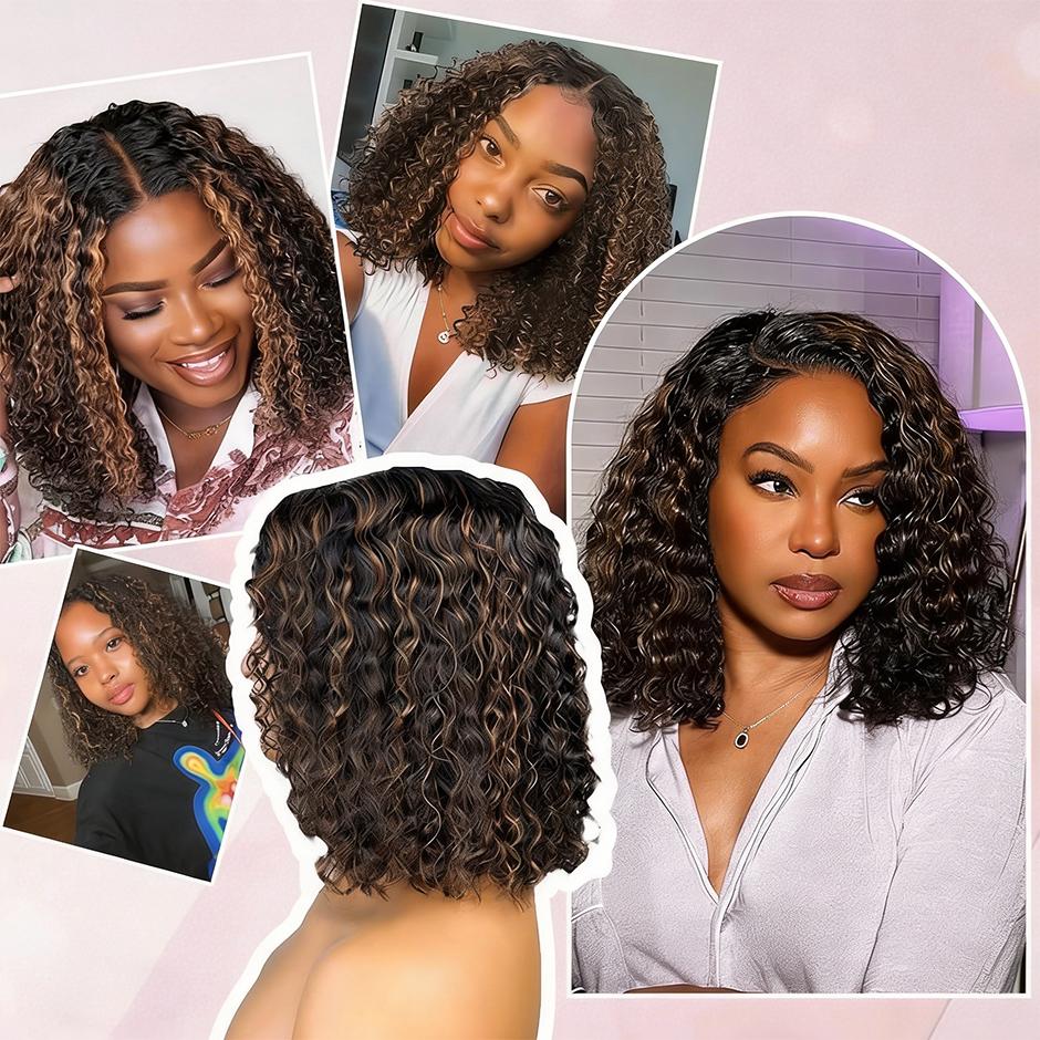 Yawawe Hair 7×5 Highlight Water Wave Glueless Wig Human Hair Pre Plucked Pre Cut Ombre Curly Wigs for Women #2/30 Transparent Lace Wigs
