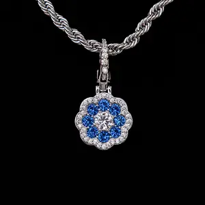 Blue Flower Clip On Pendant - White Gold