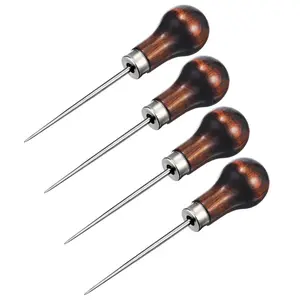 4 Pcs Leather Scratch Awl Tool, Awl Tool Sewing with Gourd Shape Wooden Handle for Stitching Punching Sewing, Scratch Awl Tool Supplies for DIY Leather Sewing Punching Craft Repair - Home Improvement.