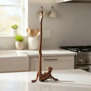 Frog Paper Towel Holder, Weathered Copper Cast Iron Kitchen Decor