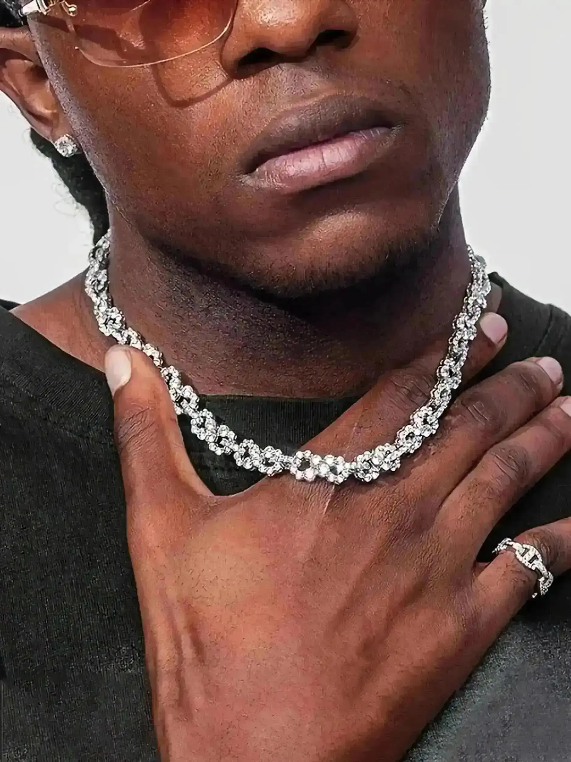 1pc Infinity Zircon Embedded Cuban Chain Hip Hop Jewelry Necklace, Street Style Plain Design, Copper Material, All Seasons Wear