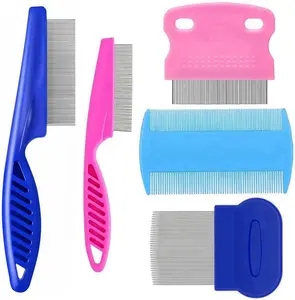 5 Pack Flea Lice Comb,Stainless Steel Dog Cat Grooming Combs with Rounded Teeth,Double Sided Professional Pet Tear Stain Remover,Dematting Tool for Small, Ideal for all pet