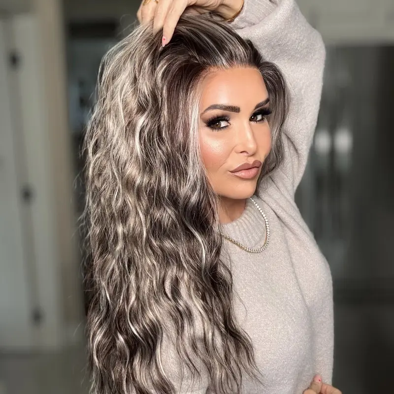 AISOM Marissa Iced Mocha Long Water Wave 20 Inches 13x4" Free Part Lace Front Wig Low Density Heat Friendly Synthetic Glueless Daily Women's Wig