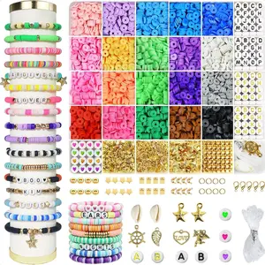 4800Pcs Clay Beads for Jewelry Making Bracelet Kit with Pendant and Jump Rings - 24 Bright Colors, 6mm Beads, 40 Pcs Binder & 10 Meters Elastic Cords