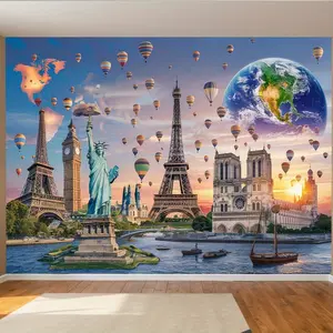 World Map Travel Backdrop Tapestry Wall Hanging Photography Background Adventure Journey Banner for Travel Theme Party Office Room Decor Studio Polyester Fabric