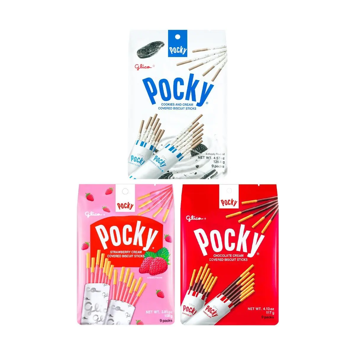 Glico Pocky Biscuit Sticks Variety Pack - Chocolate, Strawberry & Oreo Cookie Flavors - Family Size 378g