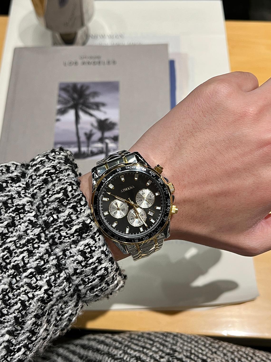 Swiss Luxury Men's Multifunctional Watch - Luminous Quartz Wristwatch with Premium Steel Band, Waterproof Business Style