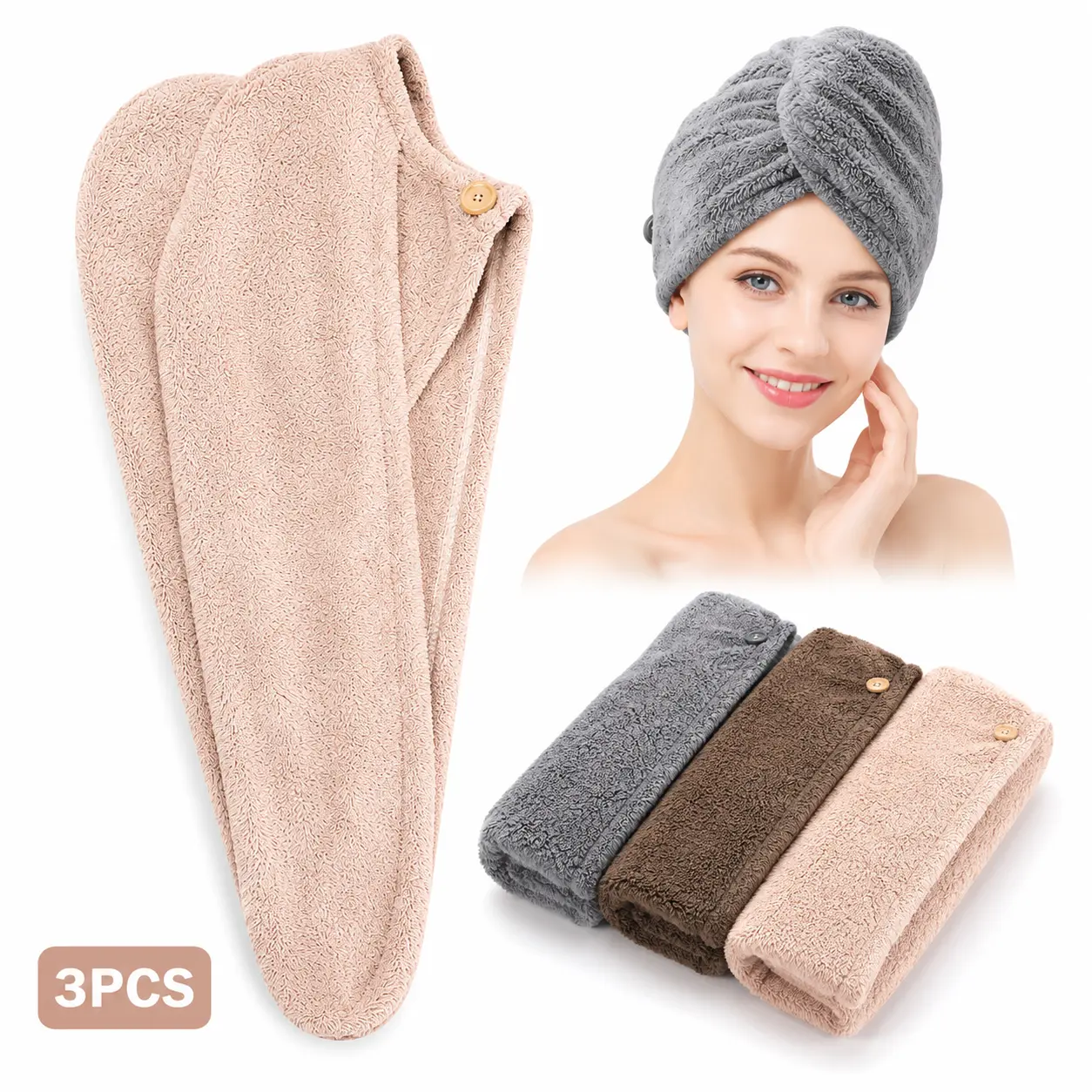 3 Pack Microfiber Hair Drying Towel Wrap, Quick Dry Absorbent Hair Turban for Women, Soft Bath & Home Hair Care Essentials