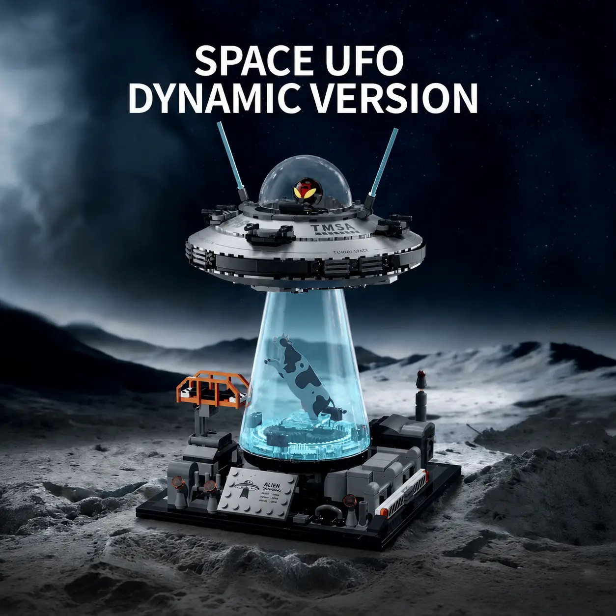 UFO Building Block Kit with Motorized Rotation and LED Light, Dynamic Alien Abduction Scene Model, DIY Space Assembly Toy, Sci-Fi Desk Display Decor, Birthday Christmas Gift for Kids Teens Adults