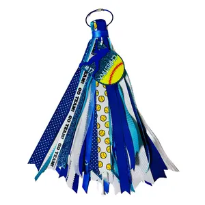 Softball Player Ribbon Bag Tag Keychain – Personalized Spirit Charm with Name - Softball Mom Gift - Sports Team Accessories - Spirit Keyring - Zipper Pull, Sports Bag Tassel, Bag Charm, Ribbon Keychain -School Spirit, Spirit Wear